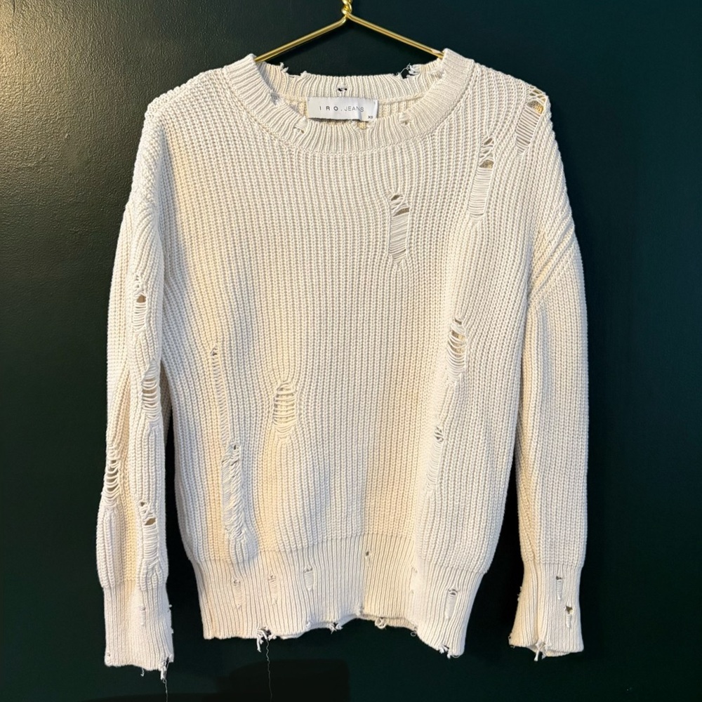 IRO Ivory Polxa Distressed Ribbed Sweater. Size XS. Off White/Cream